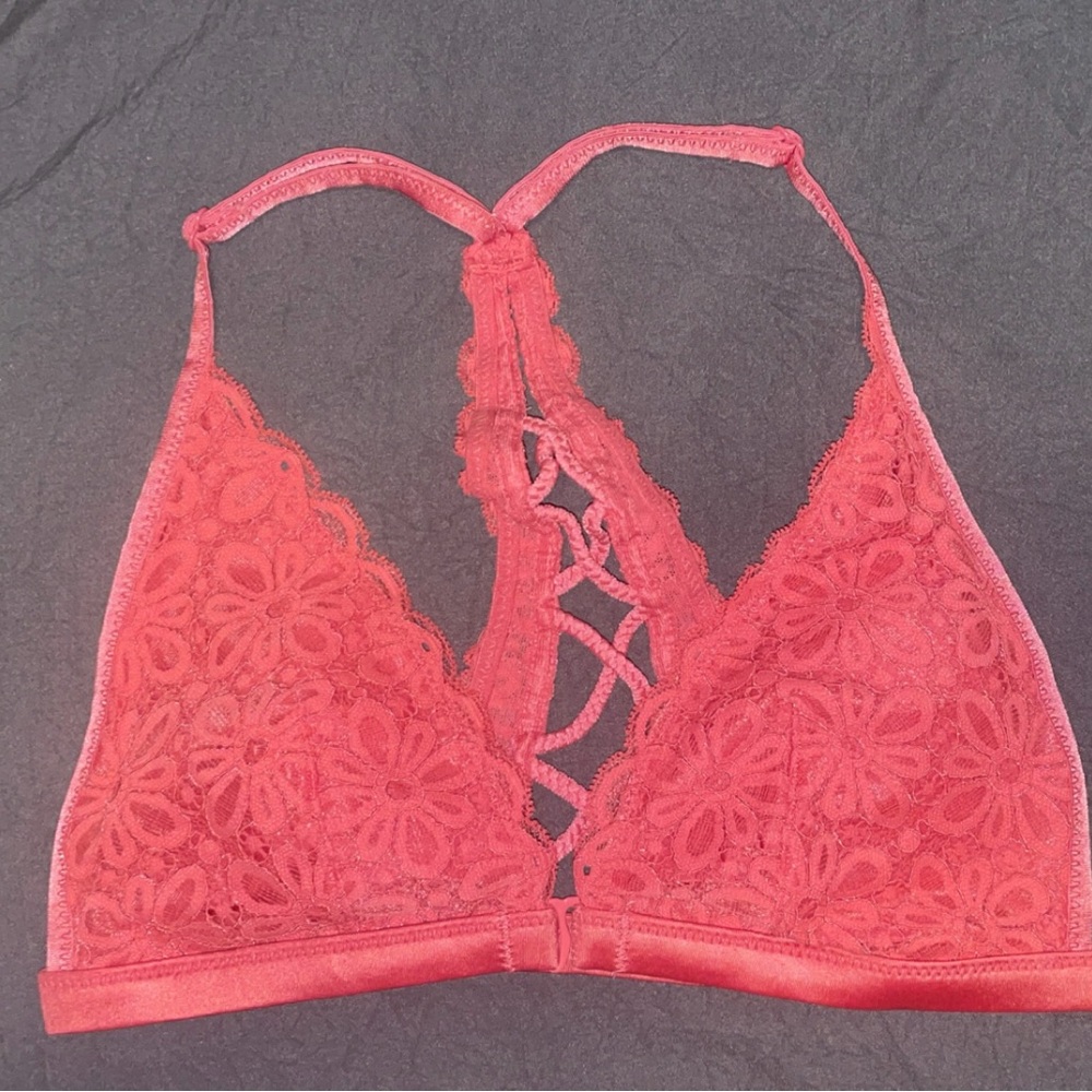 Victoria's Secret Floral Lace Racerback Bralette - Coral Red